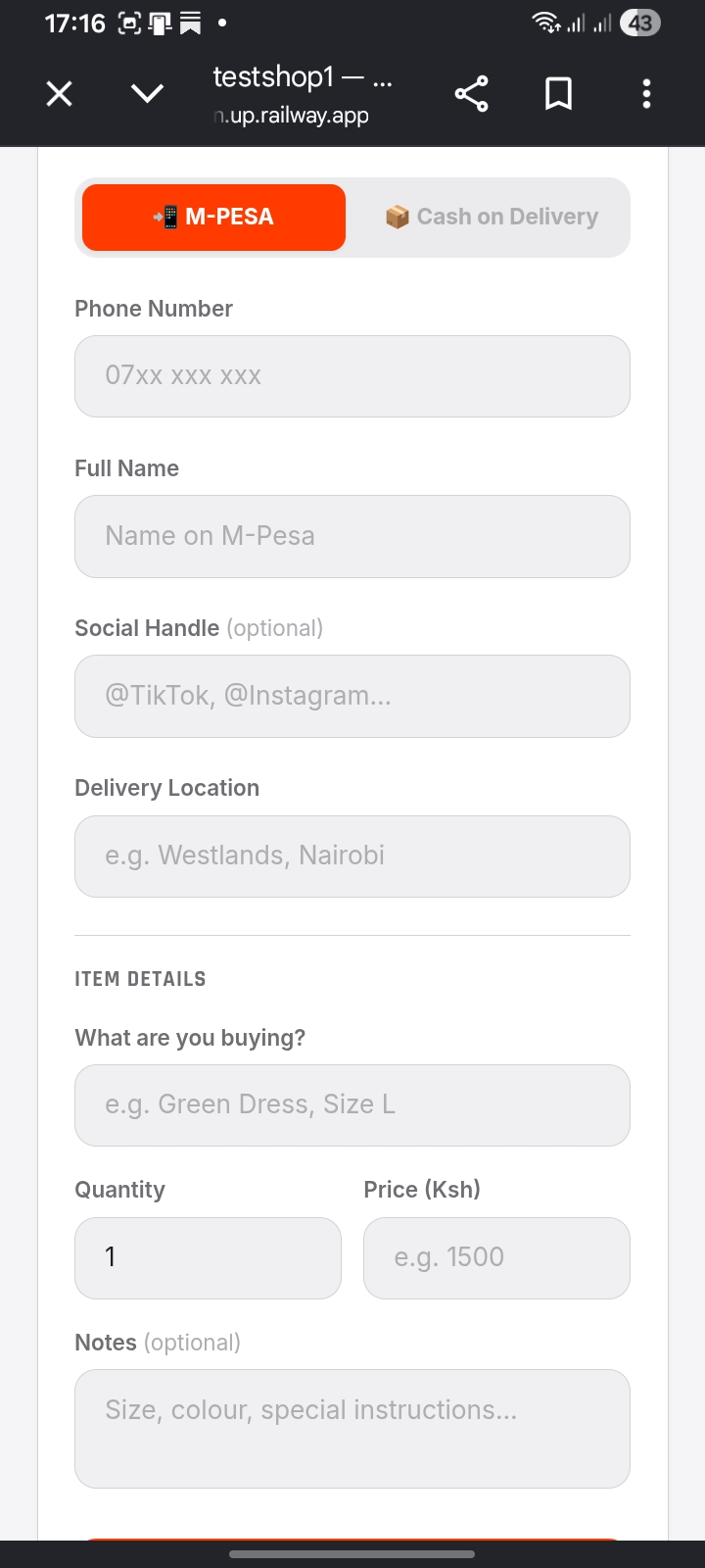 Instant Checkout Form